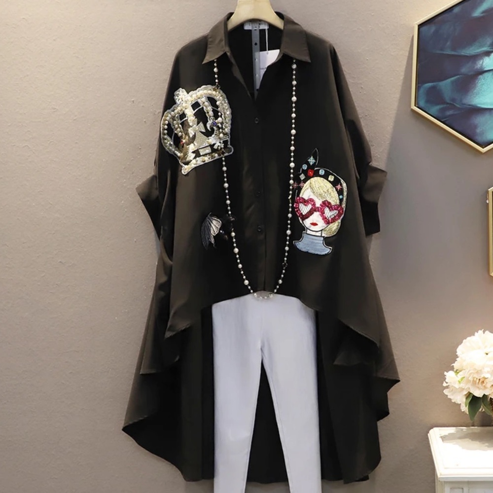 Fabulous Crystal Beaded Oversized Asymmetrical Top - Picture 5 of 14